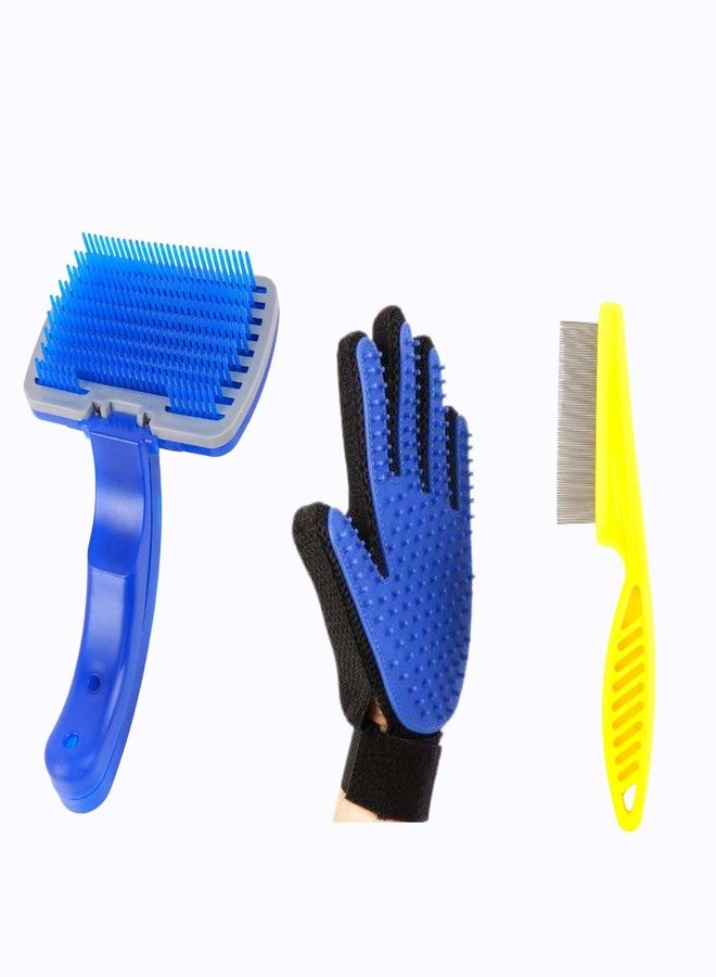 مجموعة العناية بالحيوانات الأليفة متعددة الألوان 3 في 1 - فرشاة ناعمة، وقفاز لإزالة الشعر الزائد، ومشط للبراغيث للكلاب والقطط، عبوة من 3 قطع - Image 1